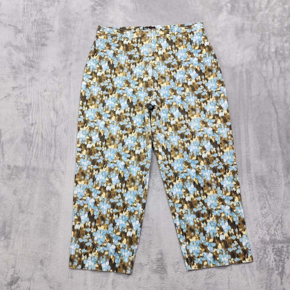 Vintage Style&Co Pants Womens 14 Blue Brown Floral High Rise Crop Stretch Casual